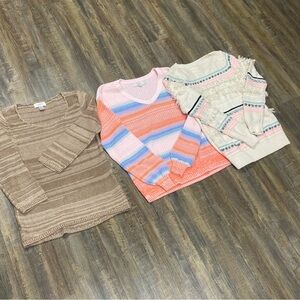 Loft Ladies‎ Lot Of 3 Sweater Cotton Striped Fringe Size XS